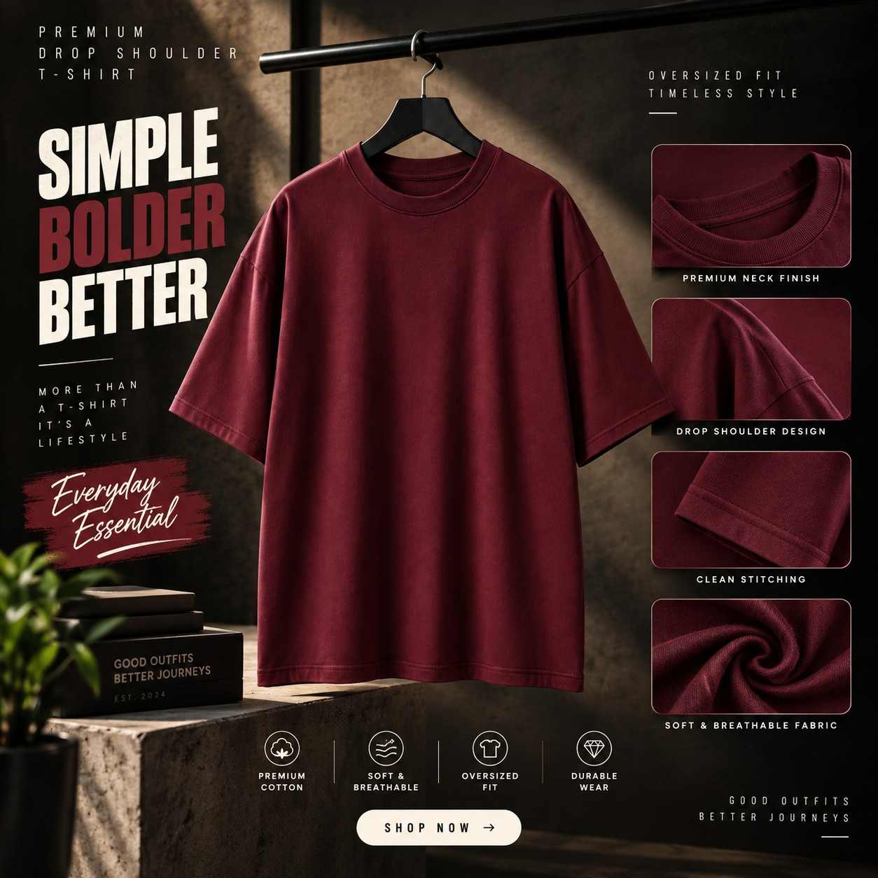 Solid maroon Dropsholder T shirt