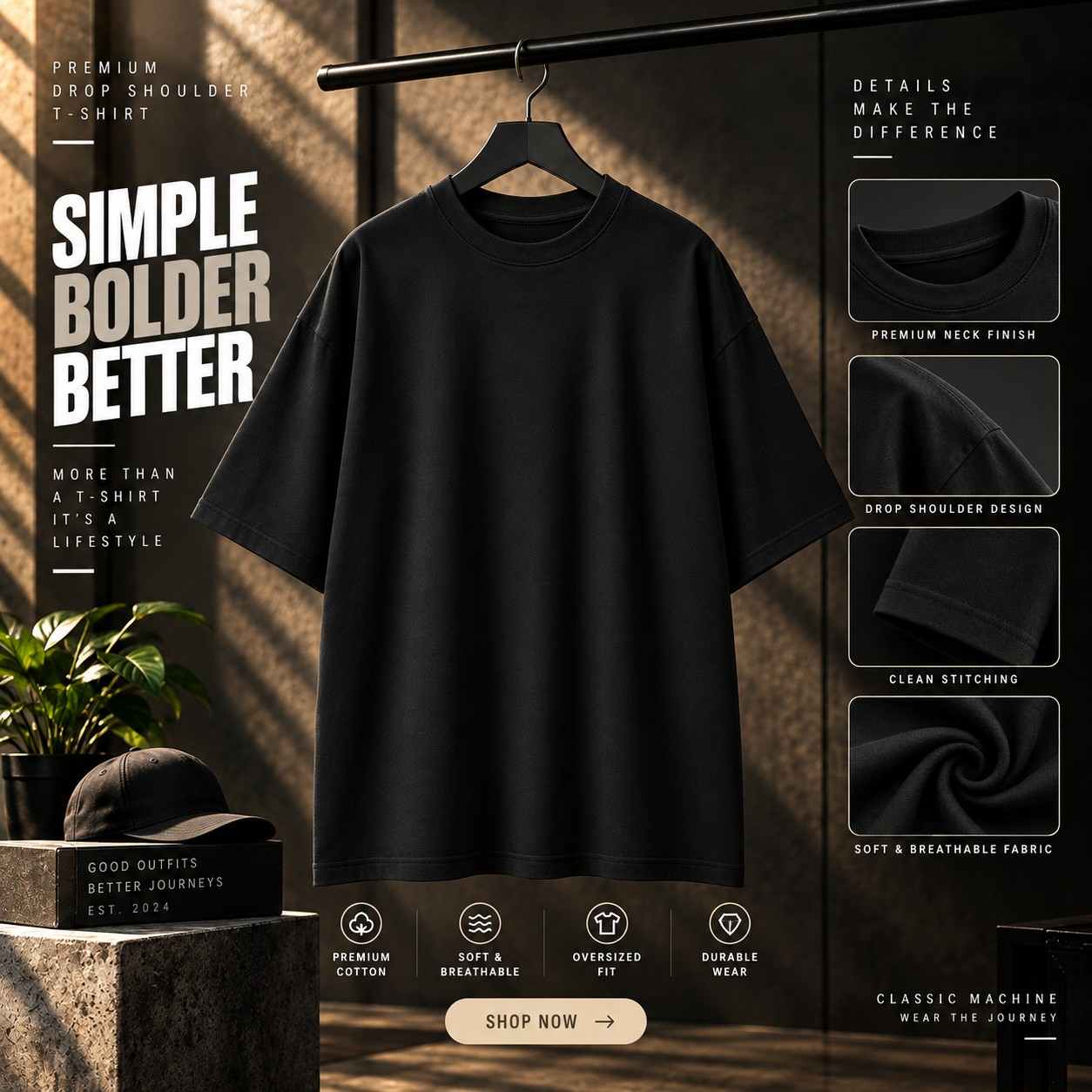 Solid Black Dropsholder T shirt
