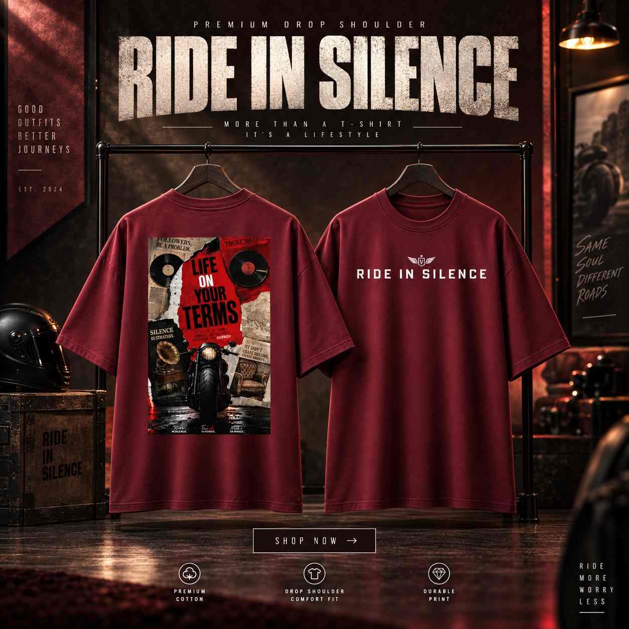 Bike Emotion Combo Drop Shoulder T-Shirt .