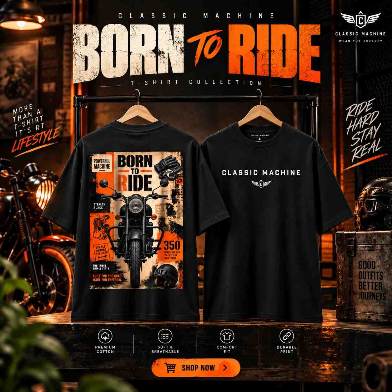 Bike Emotion Combo Drop Shoulder T-Shirt .